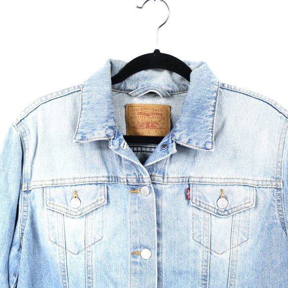 LEVI'S JEAN TRUCKER JACKET WOMEN'S SIZE LARGE LIGHT BLUE STONE WASHED DENIM 7773 - Picture 2 of 5